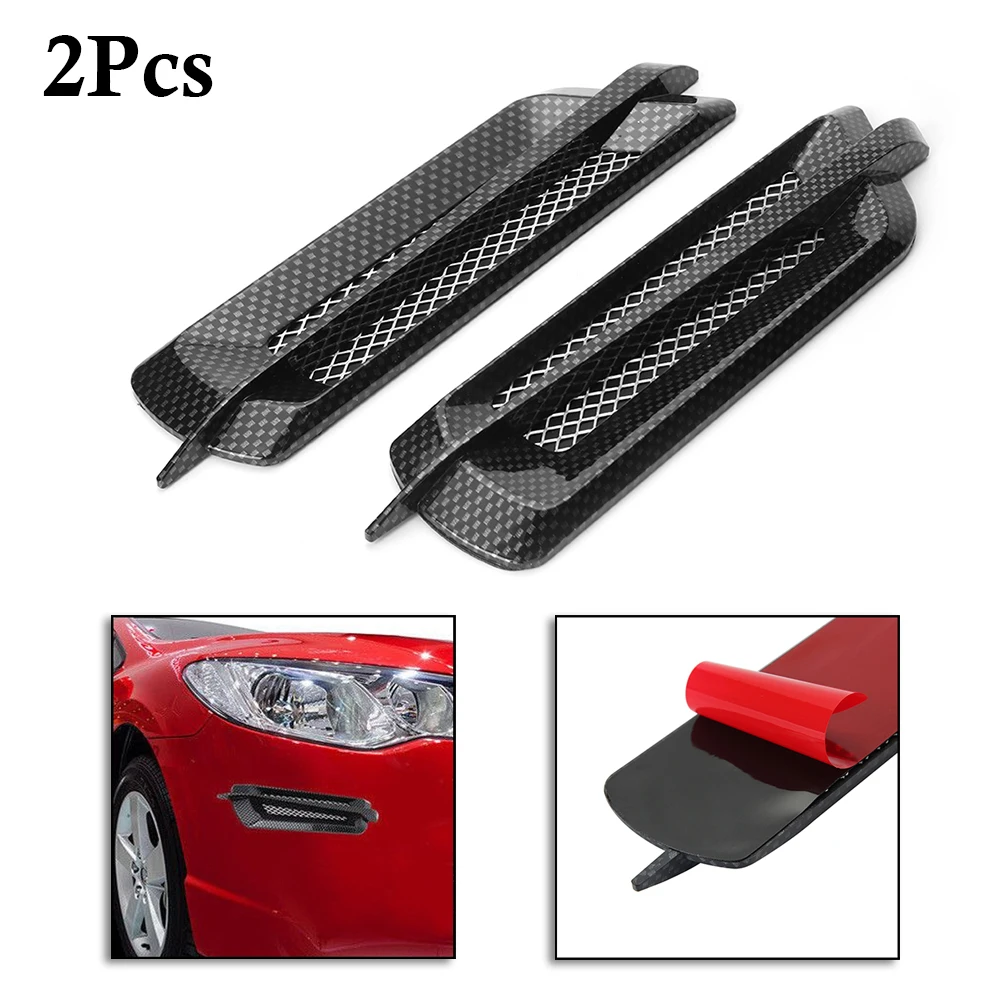 2pcs Carbon Fiber Sticker Car Exterior Air Flow Intake Grille Vent Cover Hood