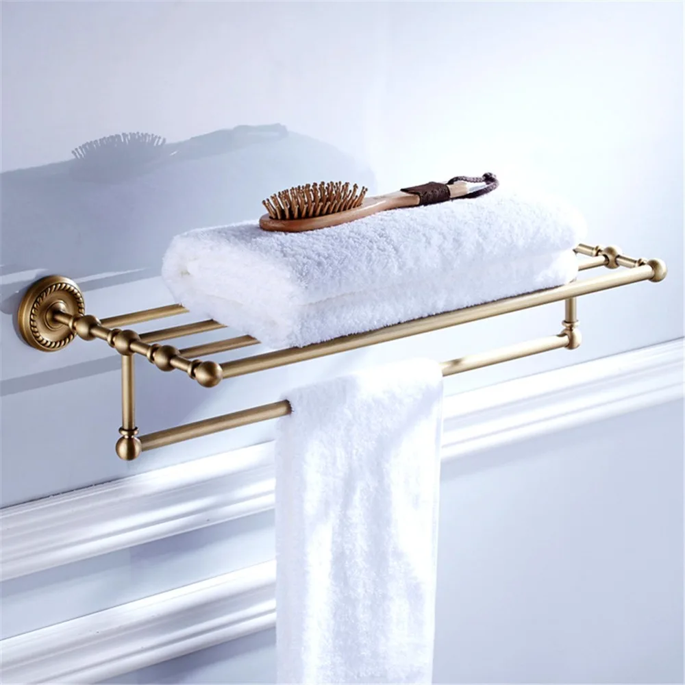 Antique Bronze Brush Finish Bathroom Shelf Solid Brass Towel Rack