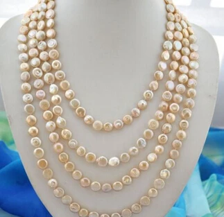 

Jew3106 100" 11mm coin pink freshwater pearl necklace