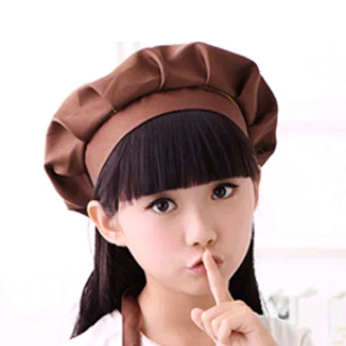 New Child Hat Cute Children Kids Girls Cooking Baking Kitchen School Children Bib Headwear Solid Caps DIY