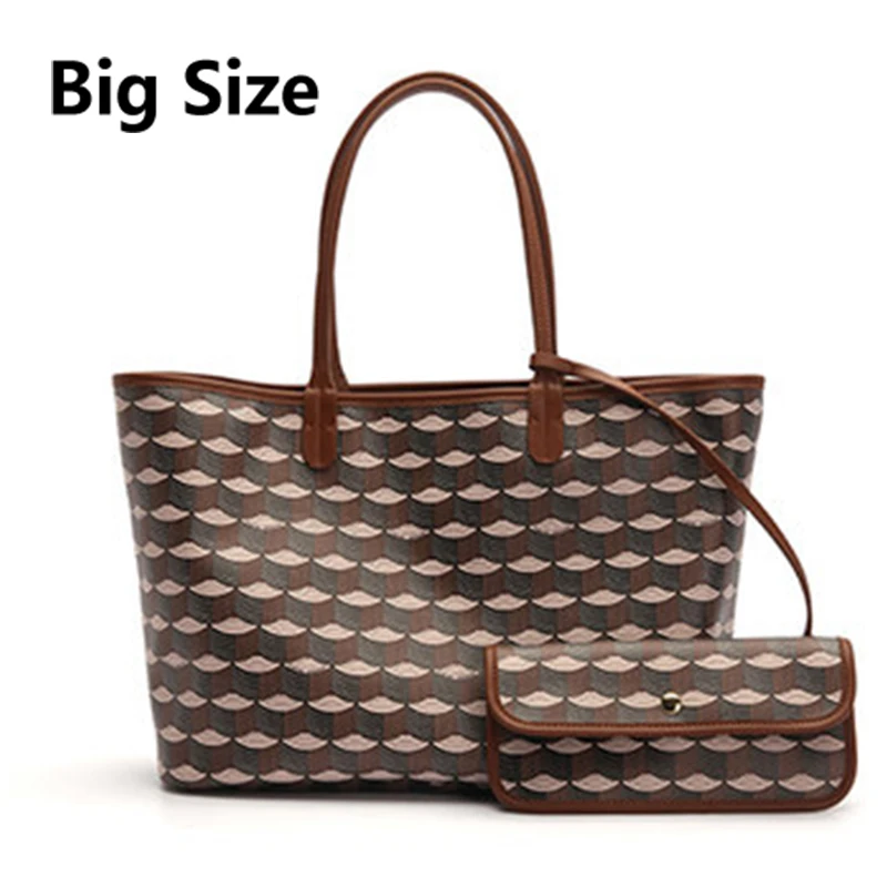 EMINI HOUSE ПВХ женская сумка-тоут роскошные сумки женские сумки дизайнерские сумки через плечо для женщин композитная сумка - Цвет: Brown Big Size