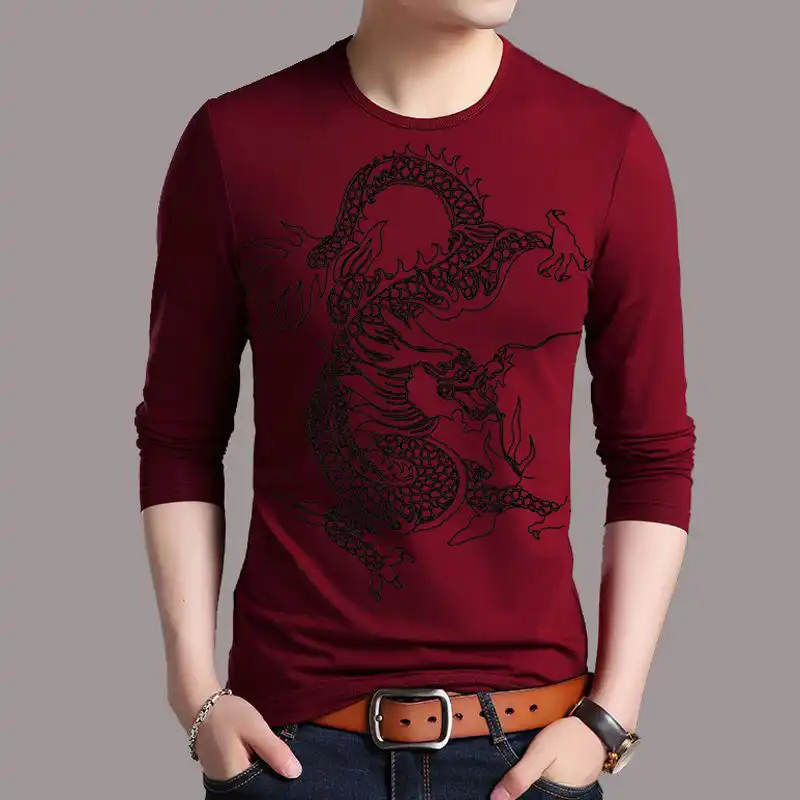 Dragon Print T Shirt Men Spring Brand New Long Sleeved T Shirts Man 100 Cotton Tshirts Chinese Style Tees Plus Size 5xl T Shirts Aliexpress