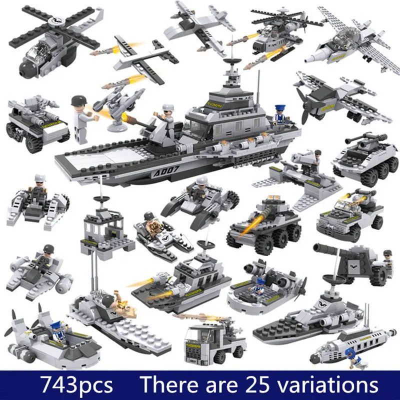 

743pcs Legopings 8 In 1 Can Build 25 Models Military Ship DIY Building Blocks Kit Model Building Kits Boys Gifts for Christmas