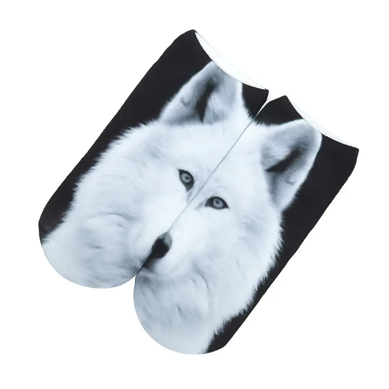 New Cartoon Dogs Print Sock White Snow Samoyed Full Print Sock Women