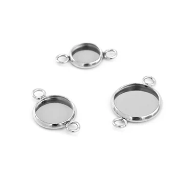 

8/10/12/16mm Stainless Steel Tray Pendant Cabochon Base Setting with 2 Outer Holes Jewelry Making Parts Polished Wholesale 50pcs