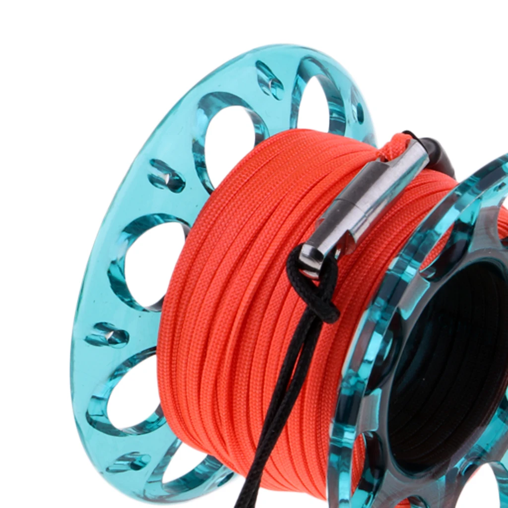 Scuba Diving Reel Spool Finger 15M/49ft Line Reels Double End Snap Bolt Swivel Clip Underwater Dive Safety Equipment