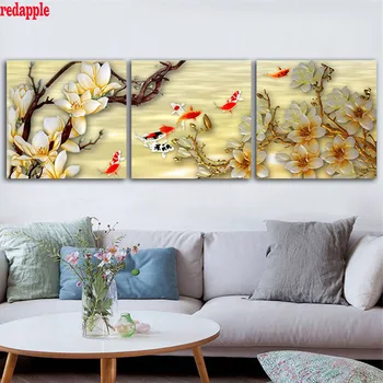 

3pcs/set,DIY Diamond Painting koi Cross Stitch kits Decoration Classic Style Fish Full Rhinestone Mosaic 5D Diamond Embroidery