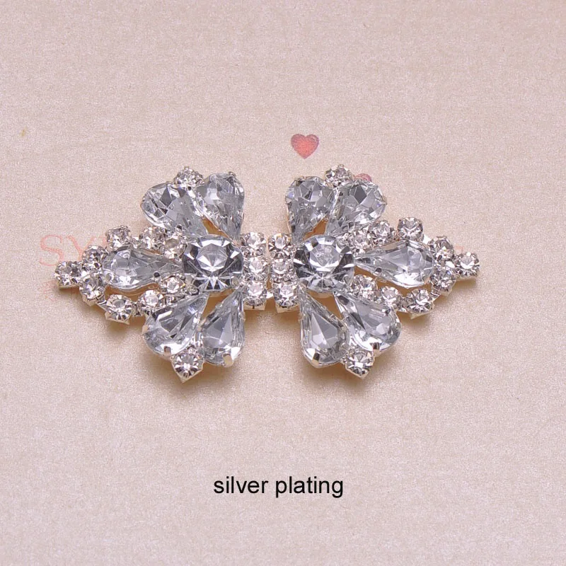 

(J0060) 70mmX36mm interlock crystal buckle,pair buckle,metal copper basement,can fit for 20mm ribbon,silver or gold plating