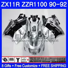 Серебро черный для KAWASAKI NINJA ZX-11R ZZR 1100 ZX11R 90 91 92 13HM. 4 ZZR1100 ZX11 R ZX-11 R ZX 11R 1990 1991 1992 обтекателя