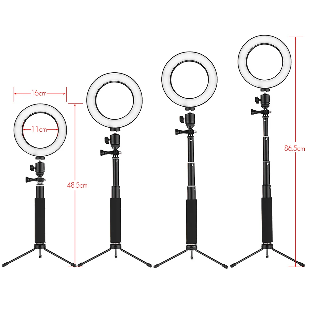 Селфи-лампа, 3 режима, USB, мини светодиодный кольцевой светильник для видео, Осенний светильник, телескопический светильник, штатив-стойка для сетевой Селфи, для макияжа лица
