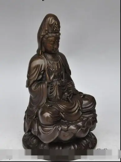 

S4941 12"chinese buddhism bronze seat lotus Kwan-Yin Bodhisattva Goddess Buddha statue
