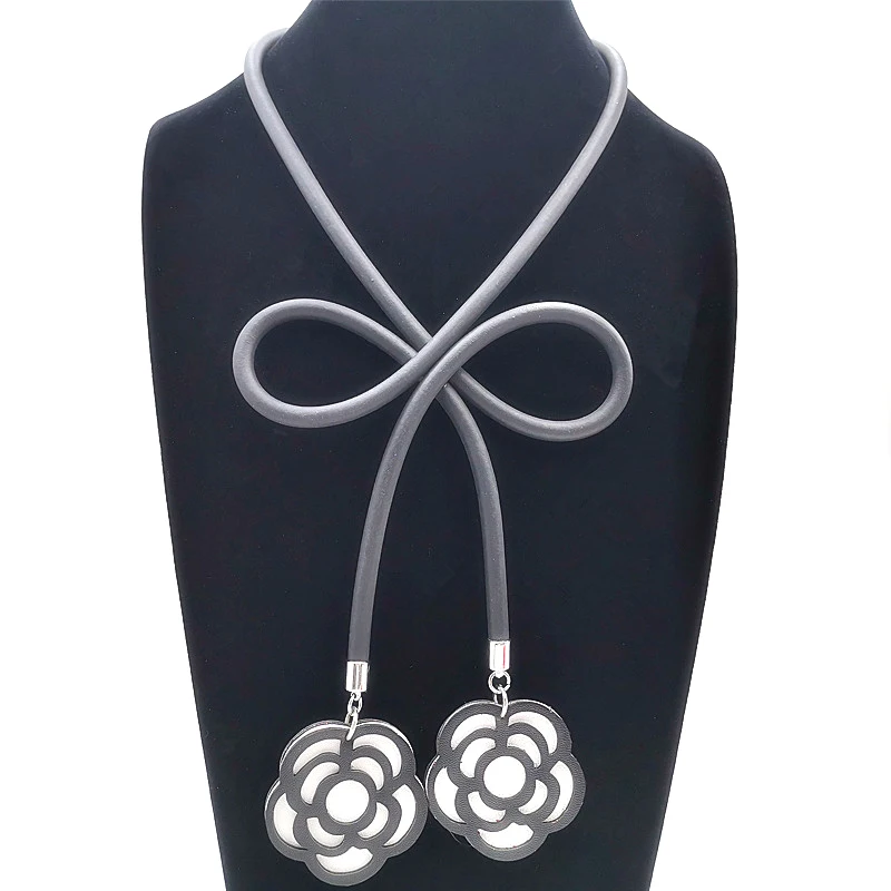 

YD&YDBZ Designer Hand Made Bow-knot Pendant Necklace For Women Drop Flowers 9 Color Jewelry Rubber Rope Leather Pendants Choker