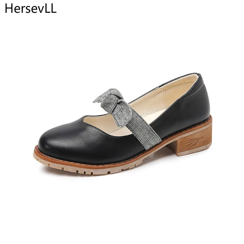 

Round toe thick heel 2018 new spring and summer autumn bowknot shallow mouth contracted restoring ancient ways low