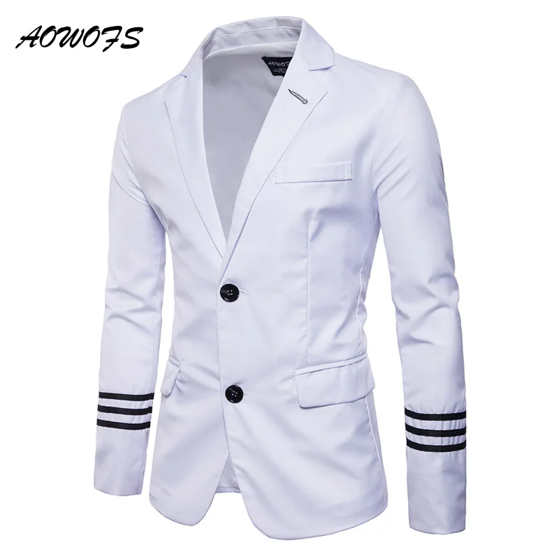 AOWOFS 2017 Пиджаки мужские белый костюм куртки Slim Fit Blazer Masculino плюс Размеры