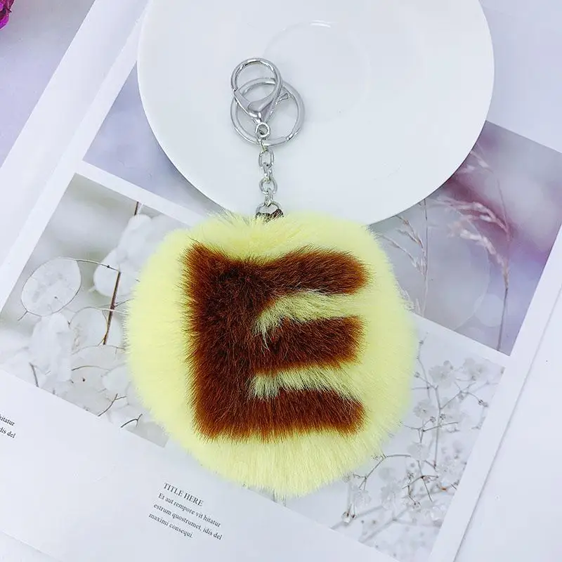 Английский алфавит плюшевый шарик брелок Подвеска искусственные волосы сумка автомобиль украшения креативный маленький подарок - Цвет: letter-E
