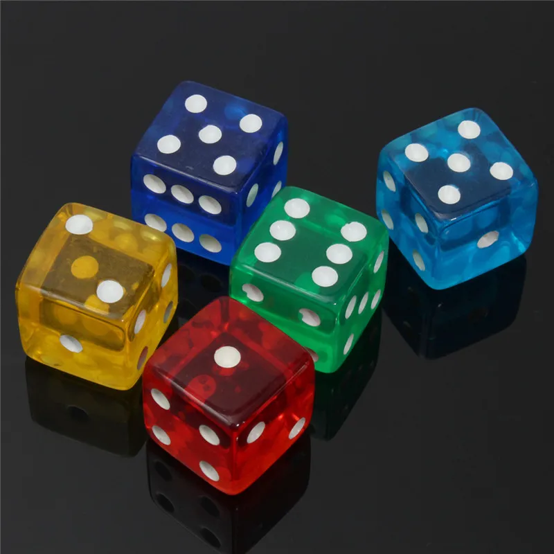 

New Arrival 10Pcs/lot 19mm Transparent Acrylic Gaming Dice Six Sided Die 5 Colors Board Games Parties with Friends/Families