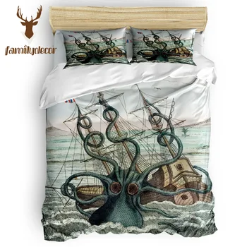 

FamilyDecor DHL Free Shipping Sea Octopus Cthulhu Bedding Sets Duvet Set Covers 4 Pcs Comforter Cover Set 4 Piece Bedding Sets