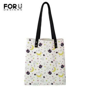 

FORUDESIGNS Women Handbags Moon Cats Pattern Girls Shoulder Bags Cartoon Animal Prints Casual Large Capacity Storage Package