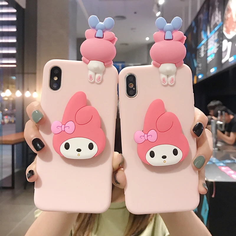 

cartoon anime My Melody 3D stand holder silicone Pink phone case for iphone X XR XS MAX 6S 7 8 plus for samsung S8 S9 S10 Note
