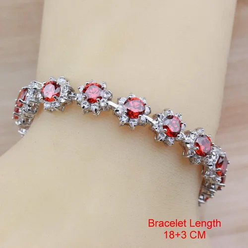 Свадебные аксессуары Красный Гранат белый кристалл 925 серебряные женские ювелирные наборы Висячие серьги/ожерелье/браслет и кольцо наборы - Окраска металла: Bracelet