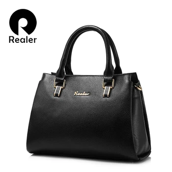 

REALER brand women handbag genuine leather tote bag high quality cow leather shouder bag female saffiano top-handle bag