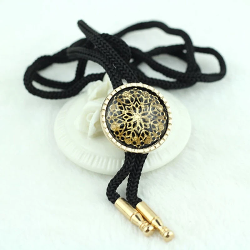 

Unisex Jewelry Fashion Flower Round Pendant Necklaces Dance Bolo Tie Western Cowboy Rope Belt Necktie For Men And Women