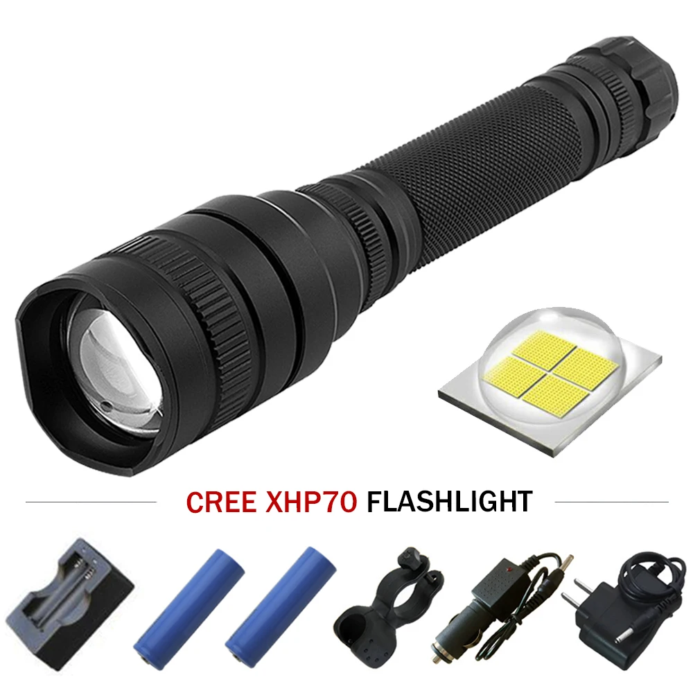 

high power led Flashlight zoom lamp cree Xhp70 flash light waterproof torch Lanterna linterna 18650 batteries latarka zaklamp