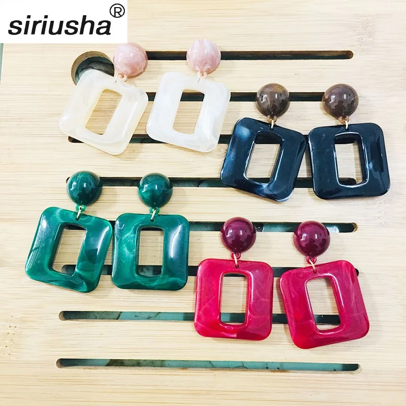 

Geometric world sleek minimalist lines multicolor earrings creative fun color small square shape ear jewelry Y845