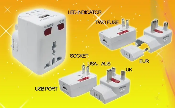 США ЕС AU UK, чтобы универсальный всему миру дорожные АС разъемы для Мощность адаптер разъема конвертер с USB Все в одном