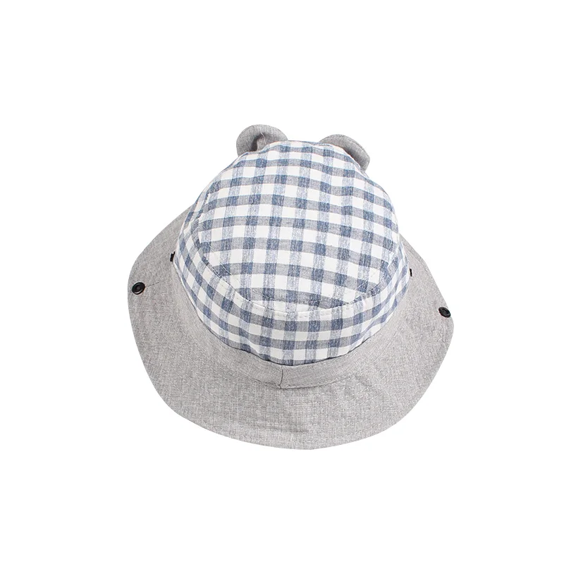 Plaid Baby Hat For Girls Wide Brim Kids Sun Cap Rabbit Ears Cotton Hat Lace Up Cowboy Children Cap Autumn Baby Girls Clothing  (3)