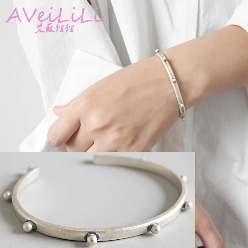 

925 sterling silver Bangles jewelry 4mm wide punk rivet opening circle Bangles silver color for woman man