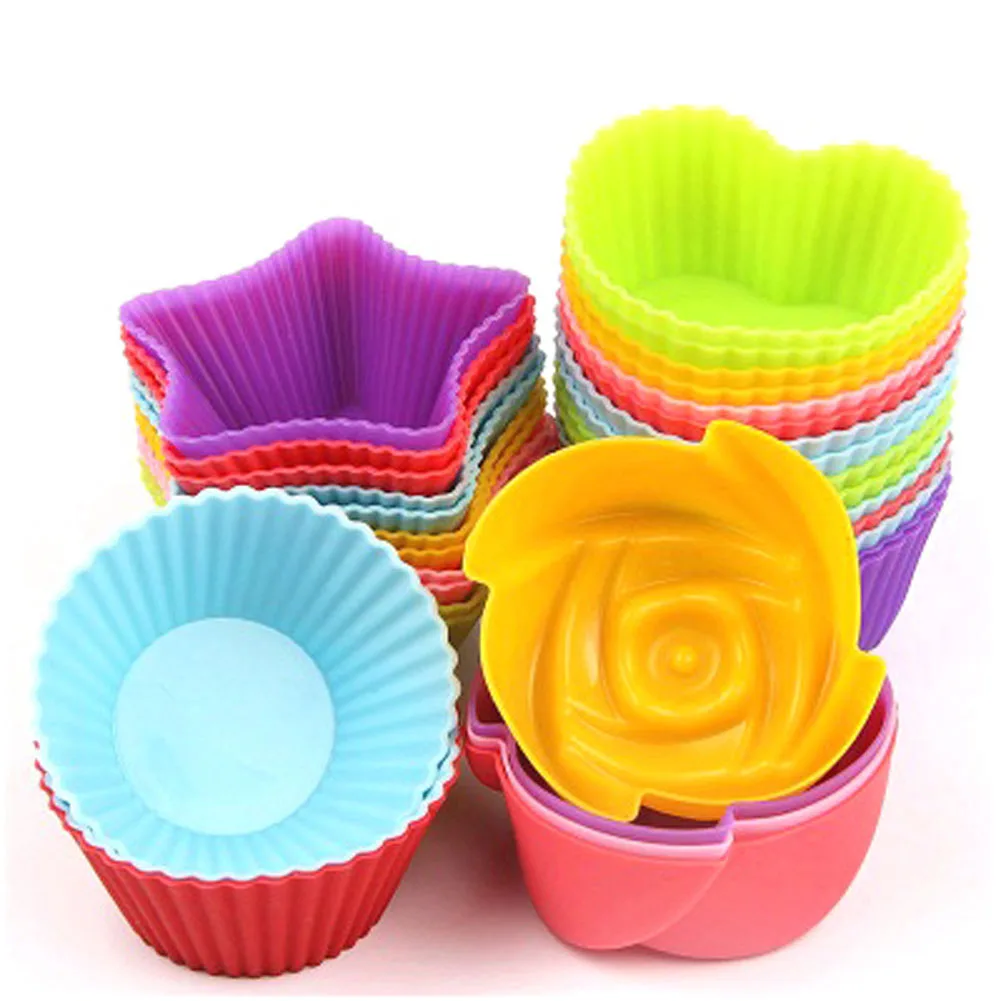 

1 Pcs Round Silicone Cake Mold fondant decorating Muffin Chocolate Silicone Cupcake Liner Baking Cup Cake Mold Color Random