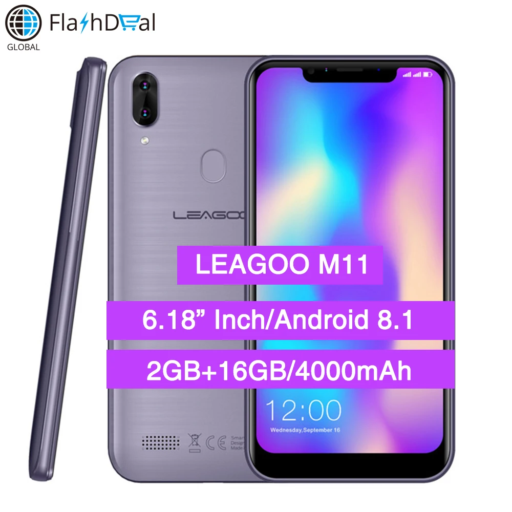 

LEAGOO M11 Android 8.1 MT6739 Quad Core Smartphone 6.18" 4000mAh 2GB RAM 16GB ROM Rear Fingerprint Fast Charge 4G Mobile Phone