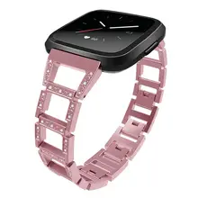 Металлическими стразами Bling Смарт часы ремешок для Fitbit Versa браслет выдолбленные трапециевидная ремешок для часов Ремешок Замена розовое золото