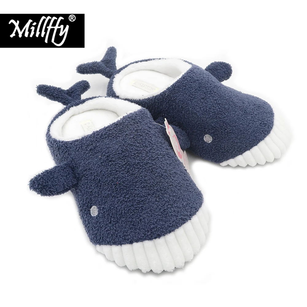 

Millffy cute whale plush slippers autumn and winter Japanese girl plush shark soft bottom indoor floor home flat bedroom shoes
