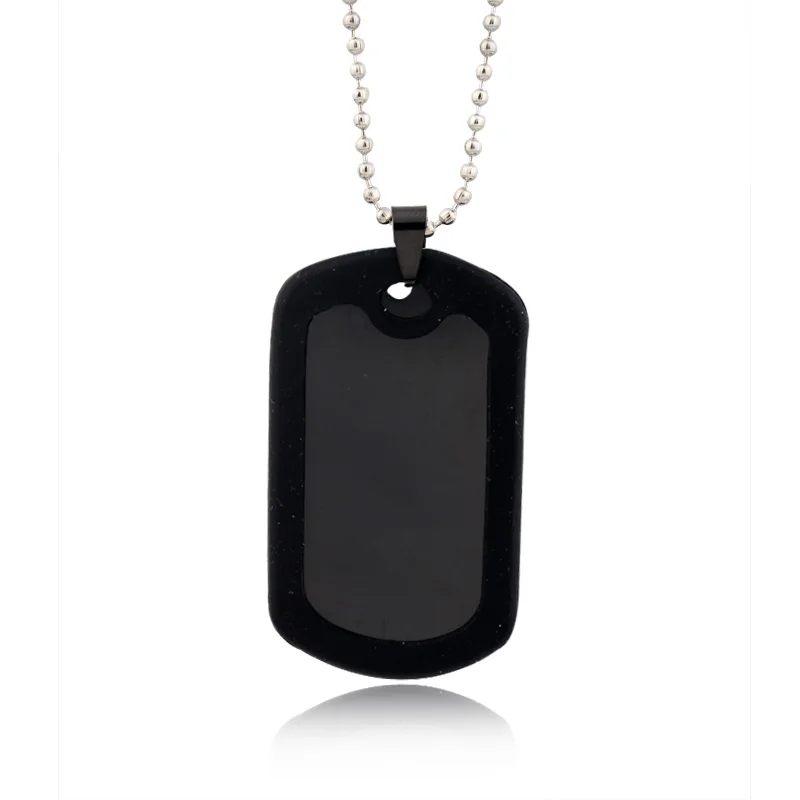 

GEOMEE 1Pcs Gold Silver Men Military Army Stainless Steel Blank Double Dog Tag Necklace Charm Pendant Necklace Ball Chain