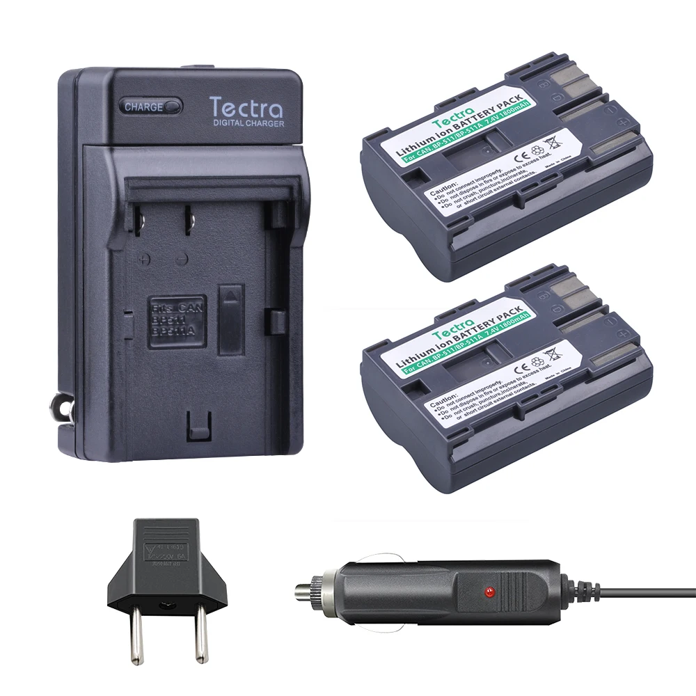 Tectra 2 Pz Bp-511A Li-Ion Battery + Charger Digital Per La Macchina Fotografica Canon G6 G5 G3 G2 G1 Eos 300D 50D 40D 30D 20D 5D Mv300I