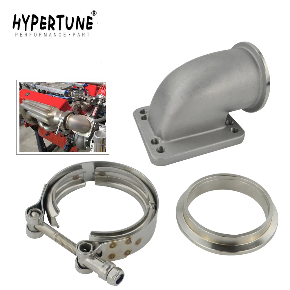 

2.5" Vband 90 Degree Cast Turbo Elbow Adapter Flange 304 Stainless Steel + Clamp For T3 T4 Turbocharger HT-TEA25+TPJ25