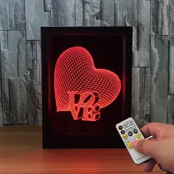 Сердце любовь 3D фоторамка лампы дистанционного Управление 7 цветов изменить USB светодиодный ночник светодиодный настольная лампа