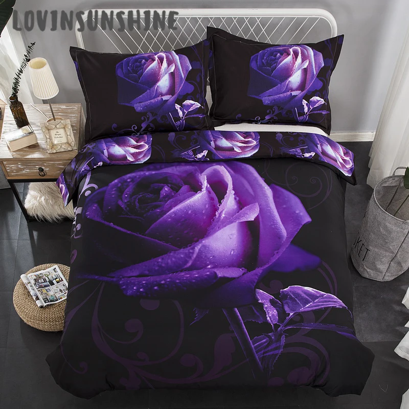 

LOVINSUNSHINE Comforter Bedding Sets Queen Bed Set King Size Purple Rose Print 3d Quilt Cover AB#88