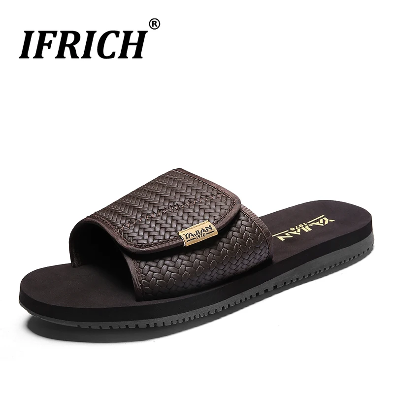 

Hot Sale Mens Slippers Indoor Black Brown Mens House Shoes Comfortable Flat Mens Slides Shoes Hard-Wearing Mens Brand Slippers