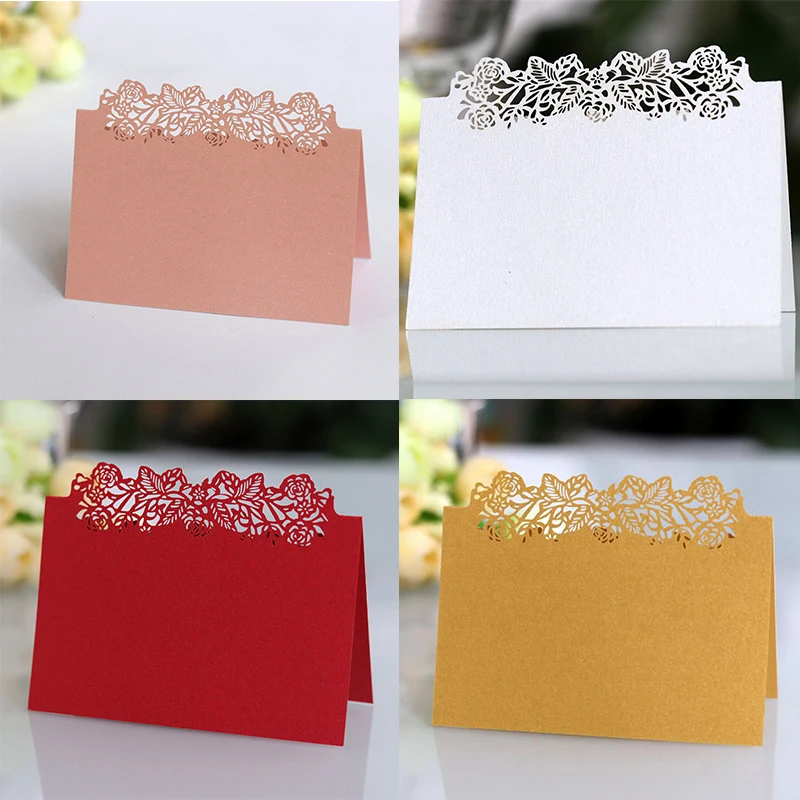 

50pcs Laser Cut Table Name Place Card Rose Butterfly Guest Message Setting Card Wedding Event Christmas Party Favor Decorations