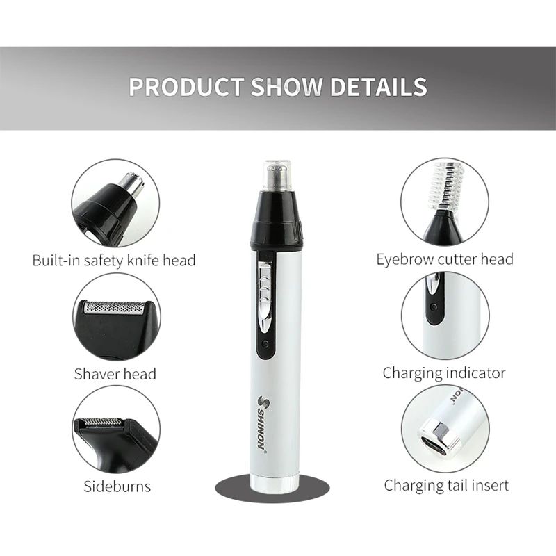 Shinon Nose Hair Trimmer 4 In 1 Usb Electric Facial Ear Hair Clippers Stainless Steel Blades Nose Hair Clipper Eu Plug