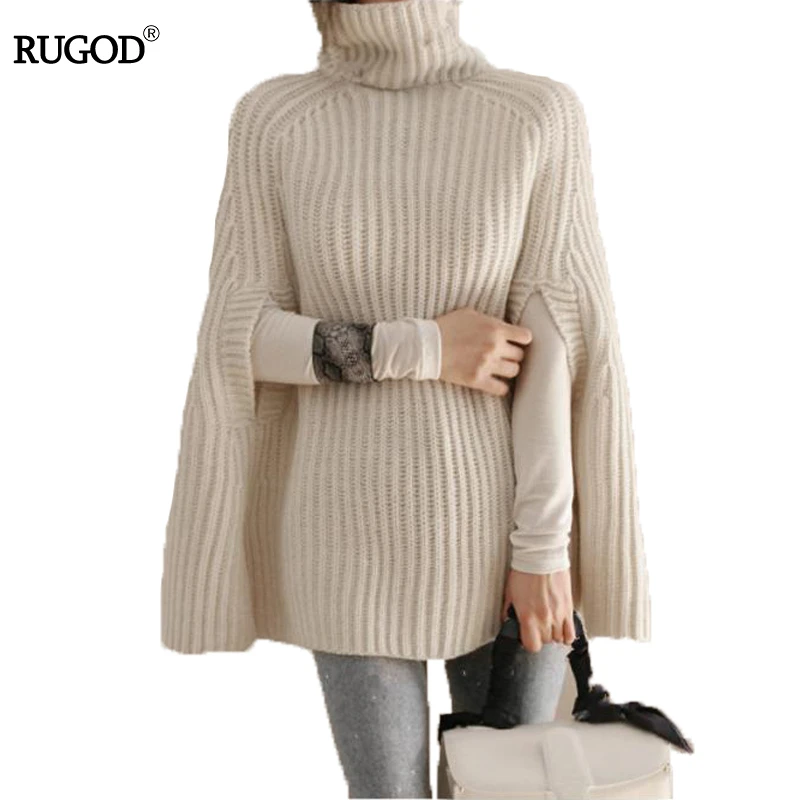 

RUGOD 2018 Autumn Winter Fashion Women Turtleneck Long Sleeve Poncho Loose Knitting Pullover Women's Long Sweater Pull Femme