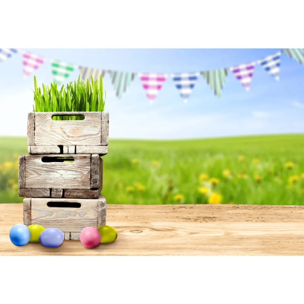 

Laeacco Happy Easter Day Eggs Grassland Flags Baby Natural Scene Photography Backgrounds Photographic Backdrops For Photo Studio