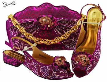 

Amazing magenta color medium heel pums with handbag nice African sandal shoes and bag set MM1080, heel height 3.5cm