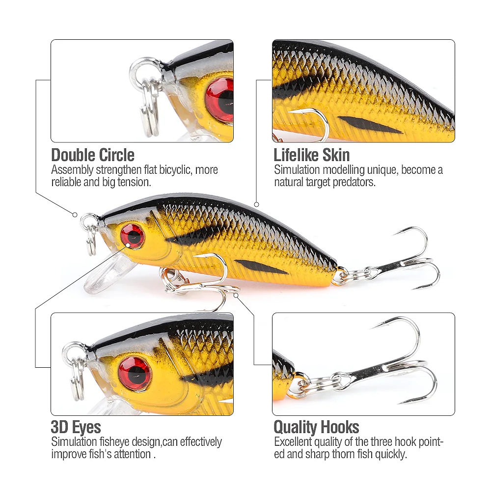 DONQI 2Pcs Minnow Crank Hard Fishing Lures Artificial Wobbler  Lifelike Plastic Crankbait Treble Hook Topwater Bass Tackle Bait主图06 (1)