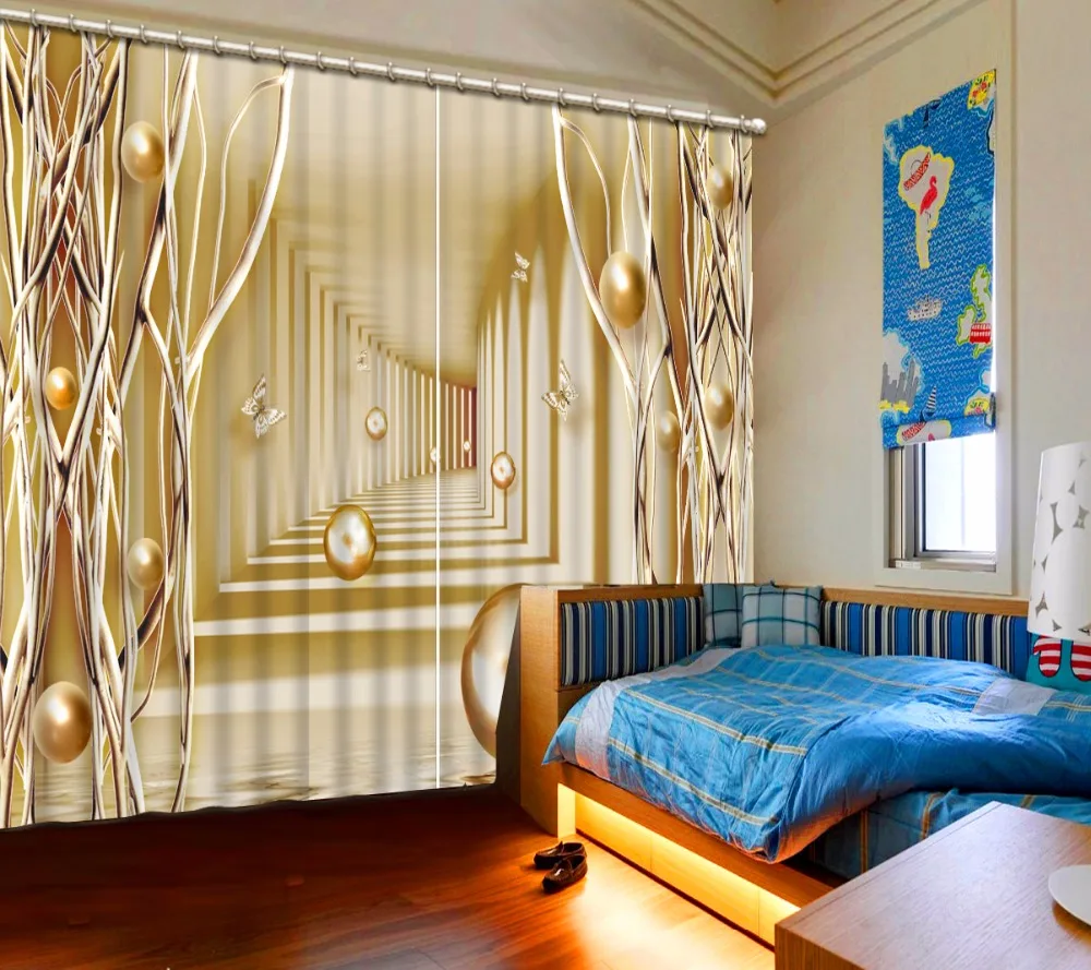 3D Curtain Luxury Blackout Shade Window Curtains Expanding Space Golden Living Room | Дом и сад