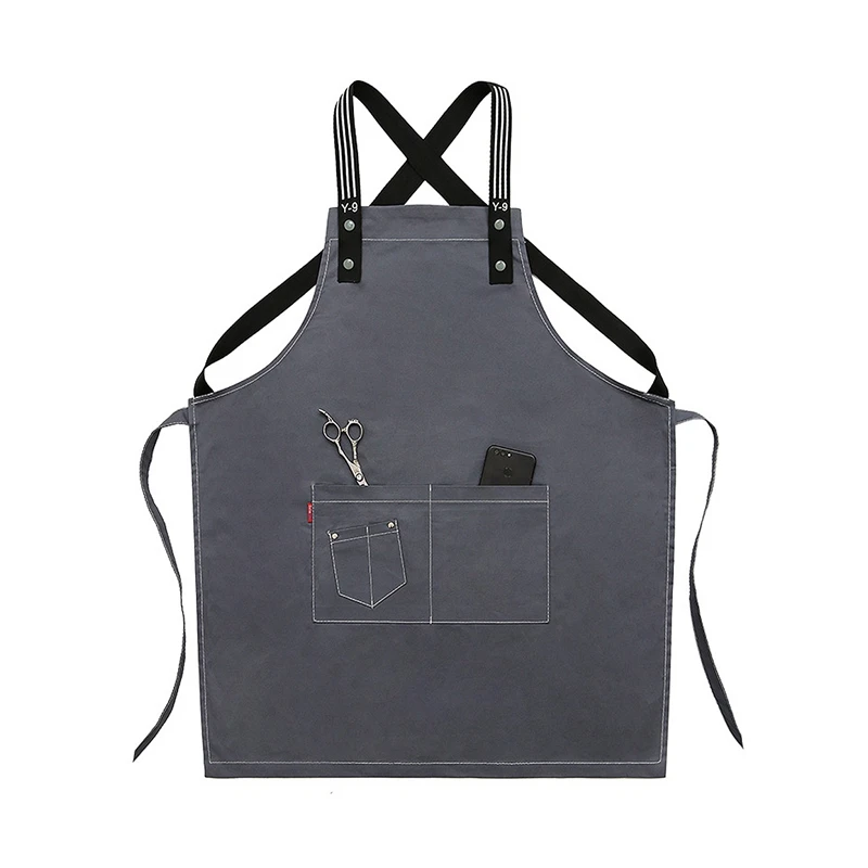 

Hot Sale Kitchen Cooking Aprons Adjustable Canvas Aprons for Hairdresser Coffe Shop Apron with Pockets Works Bib Unisex