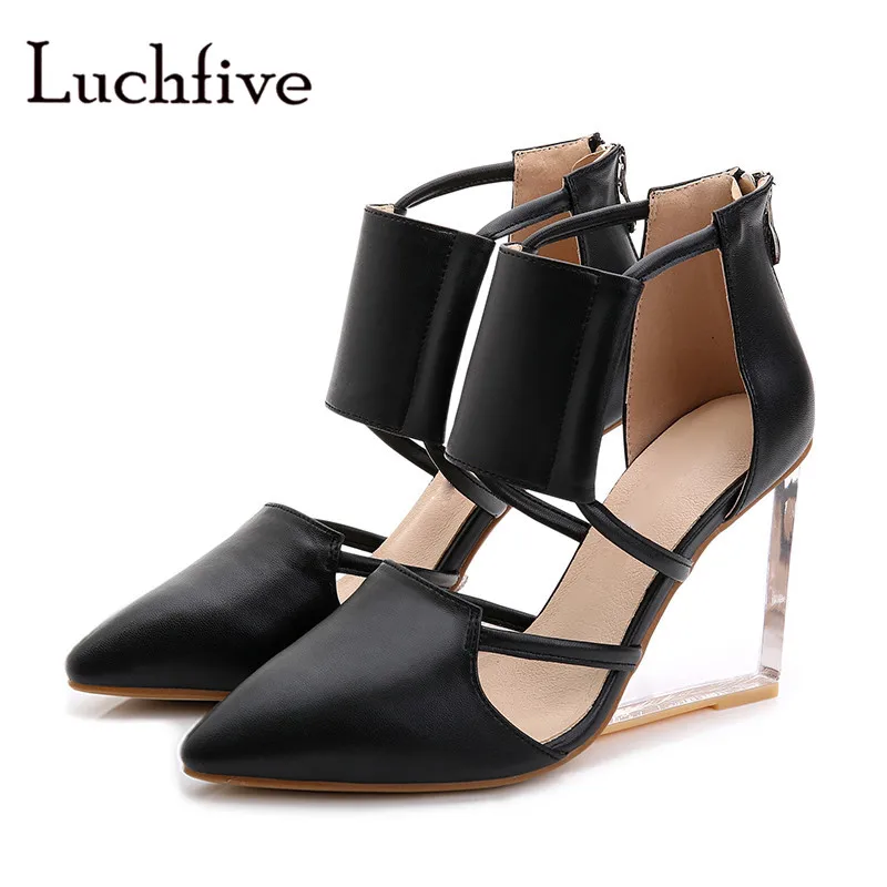 

Fashion cover pointed toe women sandals back zipper female shoes transparent high heels summer black white sandalias mujer 2018